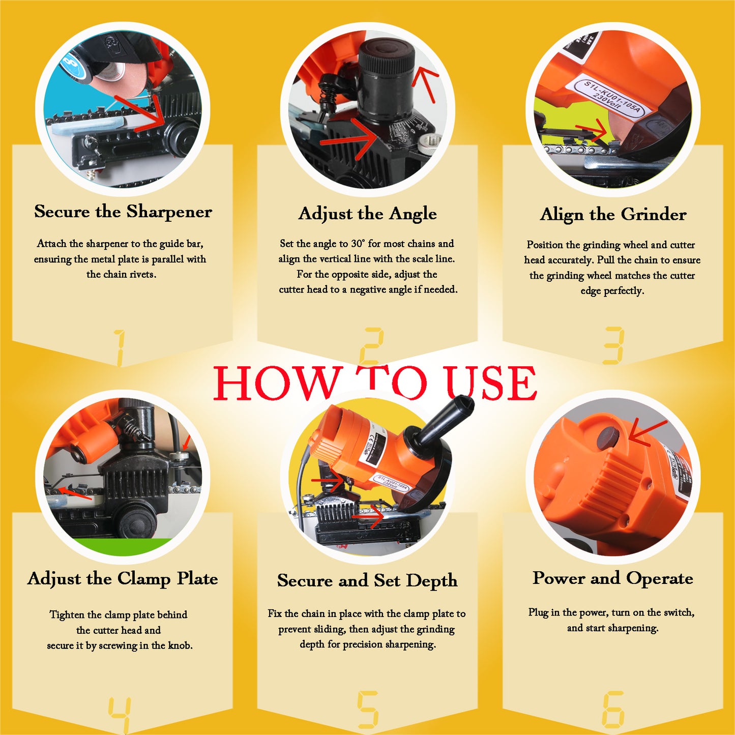 Clamp-On Electric Chainsaw Chain Sharpener