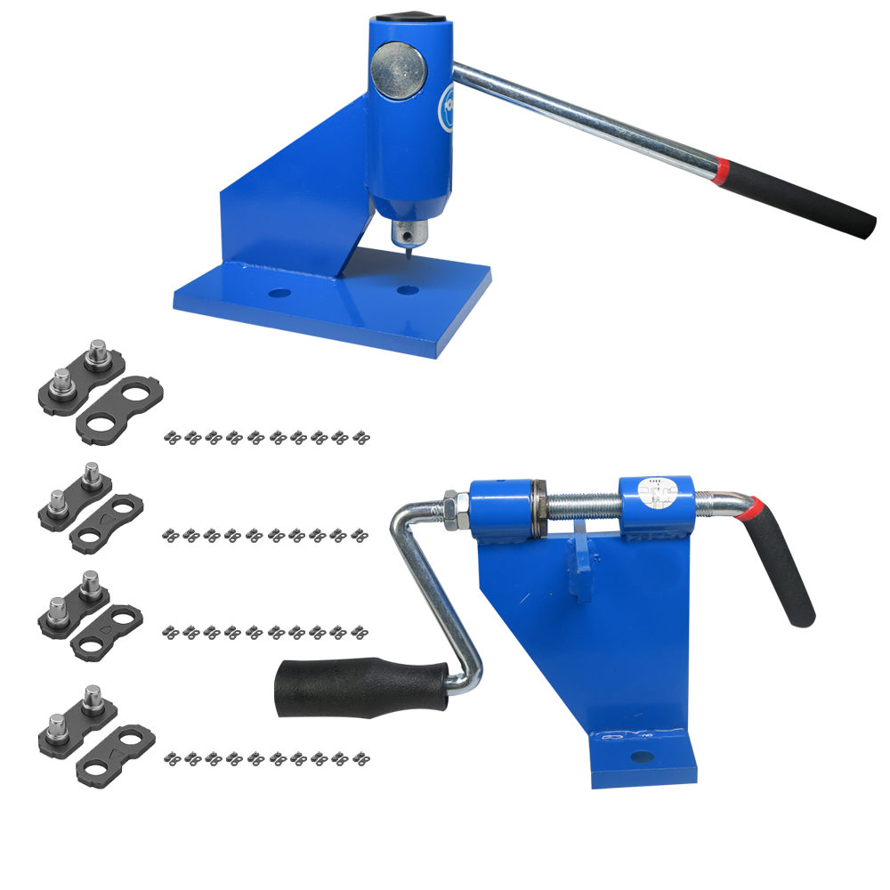 Chainsaw Chain Breaker & Rivet Spinner Kit – Professional Heavy-Duty Bench-Mounted Repair Tool with 4 Types of Chain Links (10 Pairs Each) for 1/4, .325, 3/8, .404 Pitch Chains